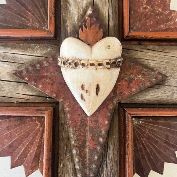 Arturo Montano "Gabby's Dad" Handmade Wood Tin Bone Cross Wall Art Southwestern - Picture 4 of 8